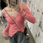 Color-block Knit Cardigan Rose Pink - One Size