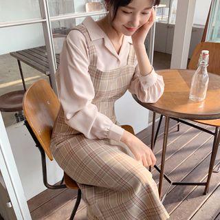 Plaid H-line Long Pinafore Dress Cocoa - One Size