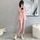 Short-sleeve Double Breasted Blazer / Dress Pants / Set