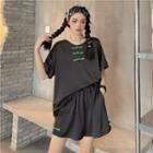 Set: Short-sleeve Frog-button Top + Frog Button Shorts