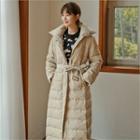 Hooded Duck Down Puffer Coat With Sash