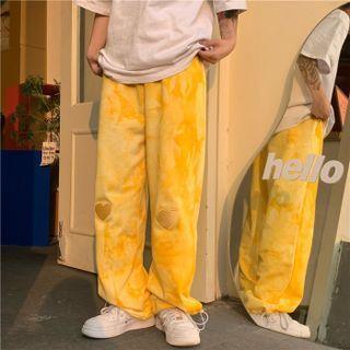 High-waist Tie Dye Heart Embroidered Sweatpants