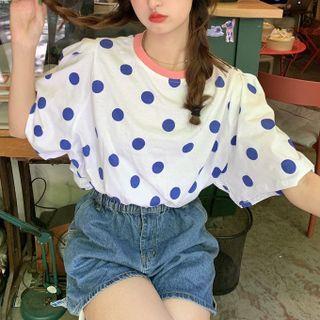 Short Sleeve Dot Print T-shirt White - One Size