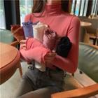 Mock-neck Long-sleeve Lettuce Edge T-shirt