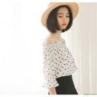 Dotted Cold-shoulder Bell-sleeve Chiffon Blouse