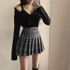 Check Print Pleated Mini Skirt
