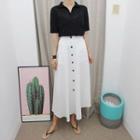 Band-waist Button-front Linen Skirt