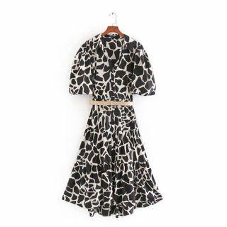Short-sleeve Animal Print Midi Shirtdress