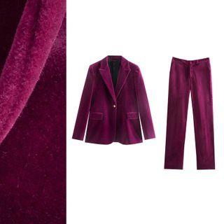 Single Button Velvet Blazer / Dress Pants / Set