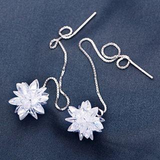 925 Sterling Silver Crystal Flower Threader Earrings