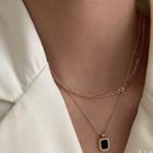 Rectangle Pendant Layered Necklace 1pc - Gold & Blue & Rose Pink - One Size