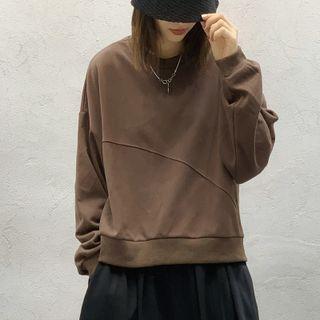 Long-sleeve Round-neck Plain Panel Sweatshirt