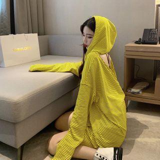 Striped Cutout-back Hooded T-shirt