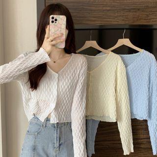 V-neck Frilled Crop Cardigan