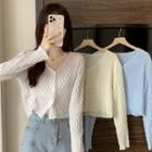 V-neck Frilled Crop Cardigan