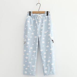Cloud Print Drawstring-waist Straight-cut Pants