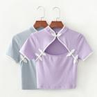 Short-sleeve Frog Button Cutout T-shirt