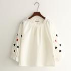 Heart Embroidered 3/4-sleeve Blouse