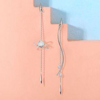 Rhinestone Faux Crystal Asymmetrical Fringed Earring 1 Pair - Silver - One Size