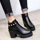 Faux Pearl Chunky Heel Platform Ankle Boots