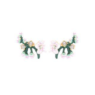 Fashion And Elegant Plated Gold-cherry Blossom Enamel Stud Earrings With Cubic Zirconia Golden - One Size
