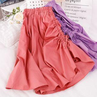 Plain Band-waist Drawstring Midi A-line Skirt