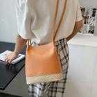 Woven Panel Crossbody Bucket Bag