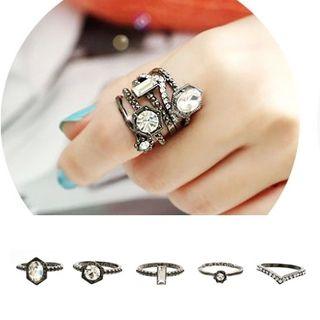 Set Of 5: Rhinestone Rings