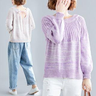 Plain Round-neck Lantern-sleeve Sweater