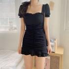 Short-sleeve Frill Trim Mini Bodycon Dress