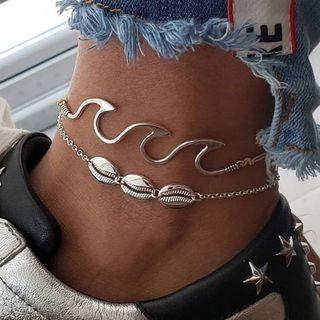 Set Of 2: Alloy Wave / Shell Anklet Set Of 2 - As Shown In Figure - One Size