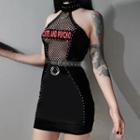 Halter Perforated Lettering Dress