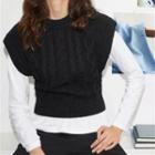 Cable-knit Sweater Vest Black - One Size