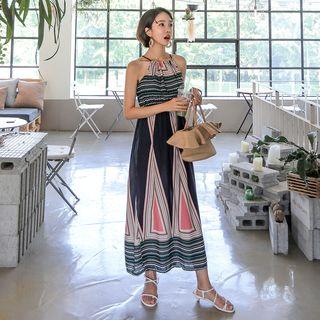 Halter-neck Patterned Long Dress