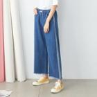 Drawstring-waist Wide-leg Jeans Blue - One Size