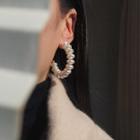 Faux Pearl Open Hoop Earring 1 Pair - Stud Earring - White - One Size