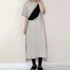Elbow-sleeve Midi T-shirt Dress Light Gray - One Size