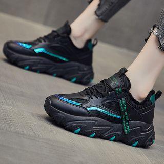 Holographic Panel Faux Leather Chunky Sneakers