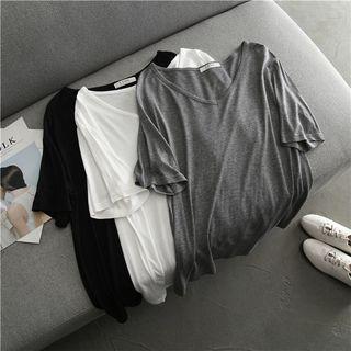 Elbow-sleeve V-neck T-shirt Black - One Size