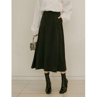 Band-waist Patch-pocket A-line Skirt