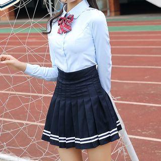 Set: Plain Shirt + Pleated Skirt + Neck Tie