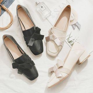 Ribbon Square-toe Chunky-heel Loafers