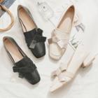 Ribbon Square-toe Chunky-heel Loafers