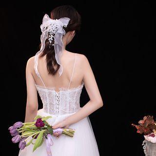 Ribbon Faux Pearl Hair Clip White - One Size