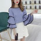 3/4-sleeve Plaid Ruffle Blouse