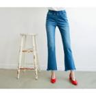 Elastic-waisted Boot-cut Washed Jeans