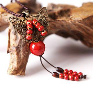 Ceramic Butterfly Pendant Necklace