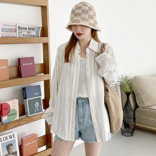 Plus Size Stripe Long-sleeve Shirt