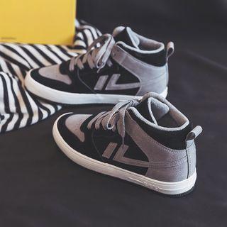 Two-tone High-top Lace-up Sneakers