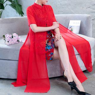 Short-sleeve Frog-buttoned Long Light Jacket